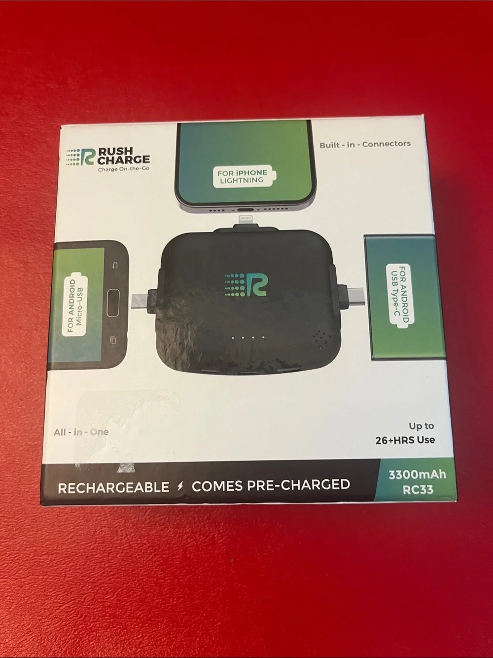 NEW Rush Charge 3300 mAh 3 in 1 All In One Charger For Android iPhone Portable